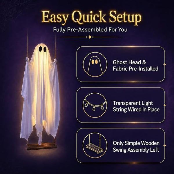 5FT Giant Lighted Halloween Ghost Swing – Create A Spooky Yard Scene | Free Shipping-L2