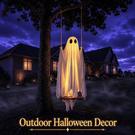 5FT Giant Lighted Halloween Ghost Swing – Create A Spooky Yard Scene | Free Shipping-L2
