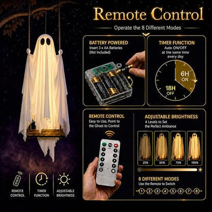 5FT Giant Lighted Halloween Ghost Swing – Create A Spooky Yard Scene | Free Shipping-L2