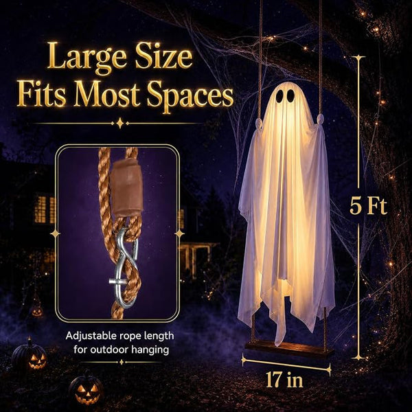 5FT Giant Lighted Halloween Ghost Swing – Create A Spooky Yard Scene | Free Shipping-L2